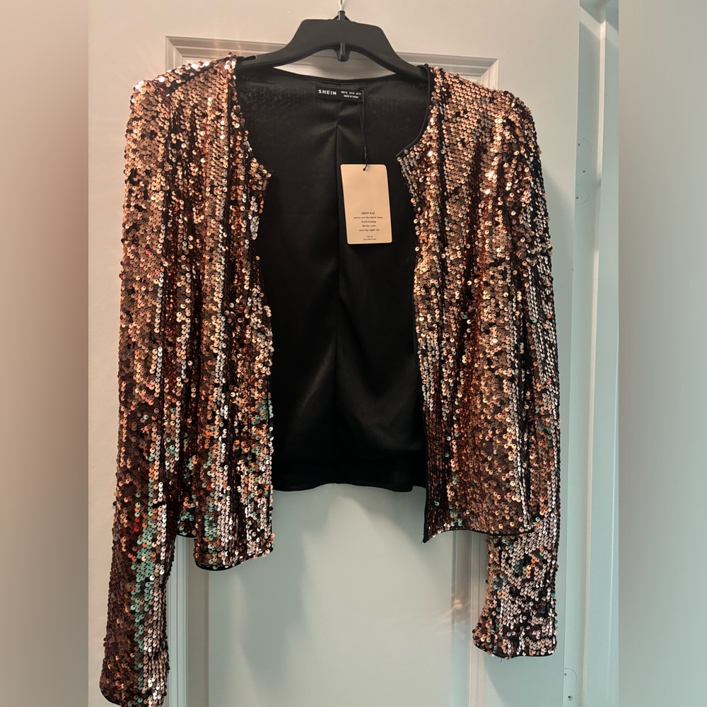 Rose gold sequined jacket-SHEINBAE